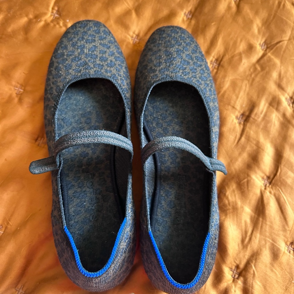 Rothy's Chocolate/Black Leopard Mary Jane with Blue Trim